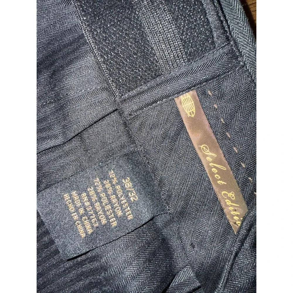 Savane Select Edition Mens 38x32 Charcoal Grey Herringbone Pleated Dress Pants
